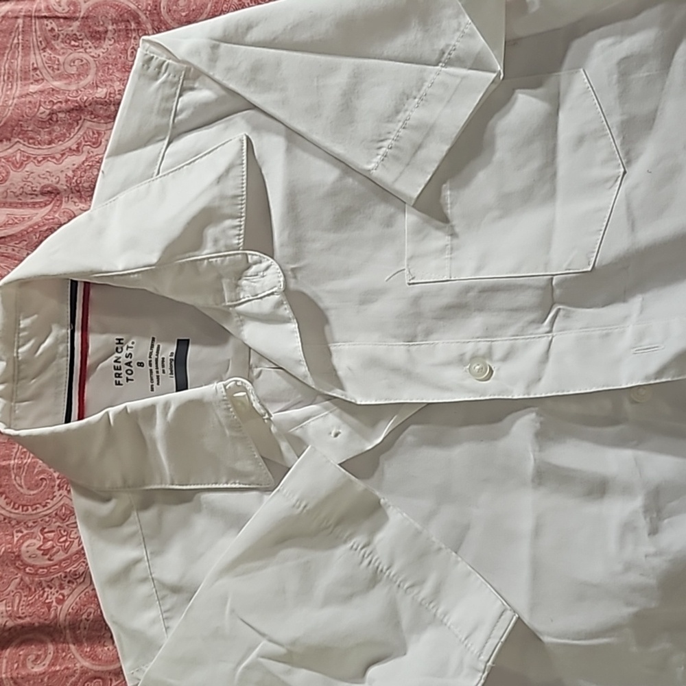 French Toast, white short sleeve button shirt